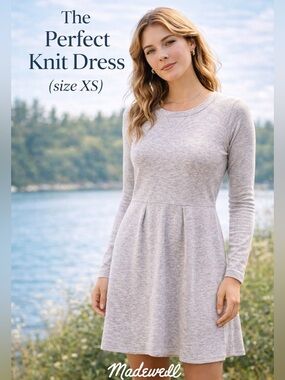 Madewell NWOT Light heather Gray Knit long sleeve dress mini soft stretch casual